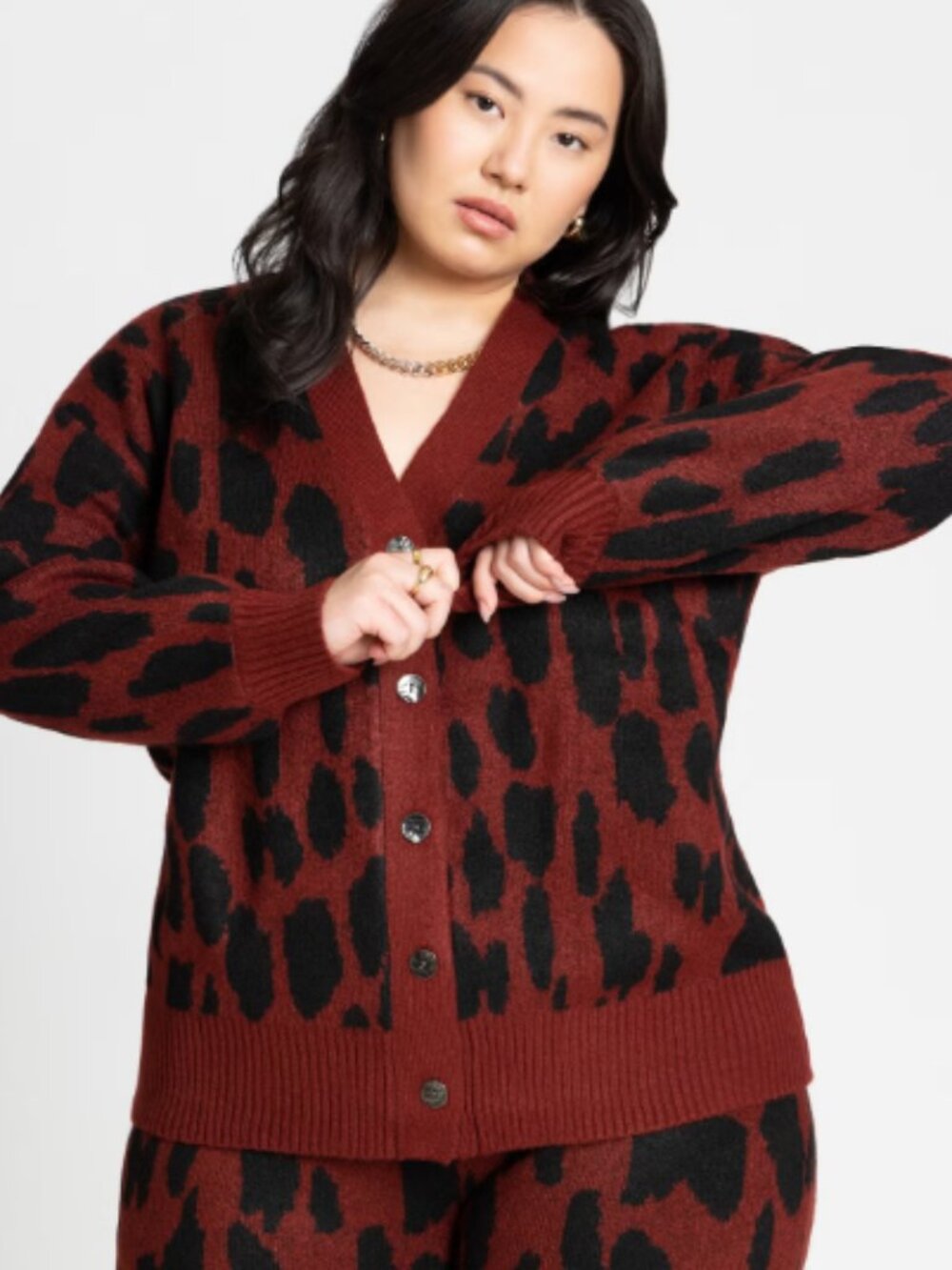 Eloquii Printed Long Line Cardigan Red Leopard (Size 22/24)